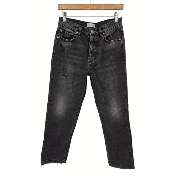Boyish Tommy Jean Size 27 4 Black High Rise Straight Leg Button Fly Distressed - Picture 1 of 14